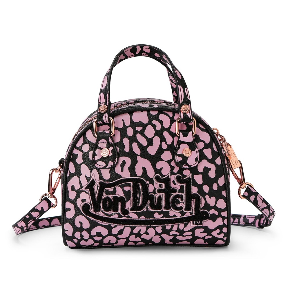 NWT VON DUTCH PUFF LOGO CHEETAH PINK BLACK BOWLING BAG